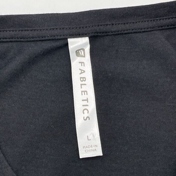 Fabletics Zarina T-Shirt Womens Large Crochet Inset Stipe Activewear Athleisure - Picture 5 of 10